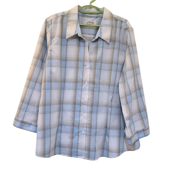 Orvis Light Blue Plaid Womans Blouse size 16 - Picture 1 of 5